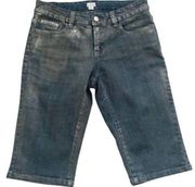 Cache Shorts Blue Denim Brushed Silver Shimmer Knee Length Bermuda Shorts Size 4