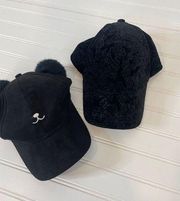 David and Young Womens Black Pom Pom Faux Fur Hat Bundle OS One Size