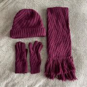 Isotoner Burgundy Winter Knit Hat, Scarf, Glove Set