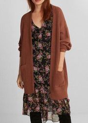 EXPRESS Shaker Knit Longline Oversized Cardigan in Terracotta Brown - XS