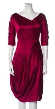 Alexander McQueen Deep Red Wine Satin Asymmetric Drape Holiday Silk Dress NWT