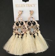 Ellen tracy ivory tassels and stones earrings 4"