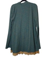 Logo Lori Goldstein Tunic Ribbed Mock Neck Lace Green Marled  Sz Large L Top