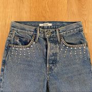 GRLFRND Karolina High Waist Rhinestone & Stud Detail Jeans Size 23