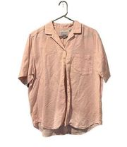 Lands End Women's Short Sleeve Linen Button Down Shirt Size 14