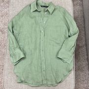 ZARA  Oversized Green Linen Blend Button Down