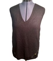 V-Neck Tunic Sweater Vest Dark Charcoal Gray Buttons