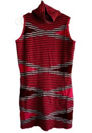 Title Nine Mission Dress Merino Wool Turtleneck Striped Printed Red Medium