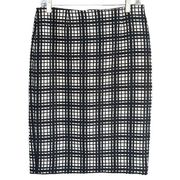 Dalia Collection Black White Caged Print Tweed Wool Blend Pencil Skirt Size 4 Sm
