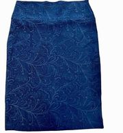 LulaRoe Cassie Womens Medium Skirt Pencil Straight Blue Textured Paisley print