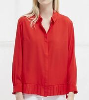 French Connection Red Crepe Pleat Long Sleeve Button Down Shirt | Size 6