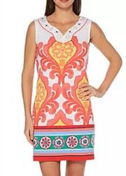 Rafaella White shift tunic paisley floral multicolor short Dress sleeveless M