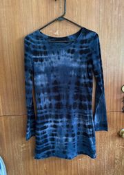 Hard Tail Blue and Black Tie Dye Long Sleeve Mini Dress