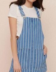 Blue denim and white striped overall dress