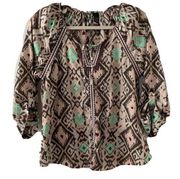 BKE Buckle Womens Size Small Multicolor Boho Print Tab Sleeves Blouse