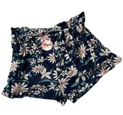Boutique Navy Blue Floral Paperbag Waist High Rise Flowy Casual Shorts size 3XL