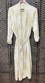 Neiman Marcus Womens Maxi Silk Robe Large Cream Animal Print Belted