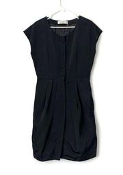 STELLA MCCARTNEY Black Scoop Neck Hidden Button A-Line Midi Plus Dress Sz 14 US