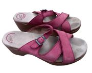 Dansko Women's Sela Red Leather Criss Cross Slides Wedge‎ Sandals clogs Sz 9/ 40