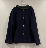 Lauren Ralph Lauren Navy Wool Blend Hooded Coat Medium M