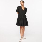 J Crew Puff-sleeve cotton poplin wrap dress