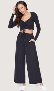 Lost + Wander Bitter Sweet Ribbed Wide Leg Pant - Black - L