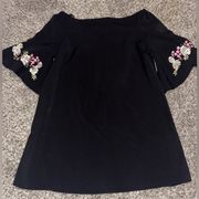 Jennifer Lopez Black Embroidered Floral Sundress Dress