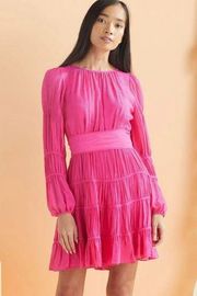 Marie Oliver Suni Hot Pink Tiered Silk Blend Mini Dress Size Small