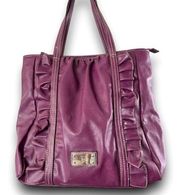 New York & Company Purple Ruffled Vegan Leather Tote With Silver Accent