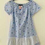 NWT vineyard vines off shoulder blue tile medallion dress XS