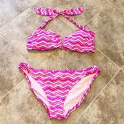 Gap Body chevron hot pink & white bikini s…