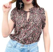 Steve Madden x BB Dakota Ditsy Top Size XL Black Floral Cottage Peasant