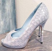 Authentic Gucci RARE Tom Ford Pale Grey / Baby Blue Crystal Crocodile Heels