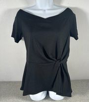 Soho Jeans Black Blouse Medium Womens Off Shoulder Short Sleeve Knot Sexy Zip