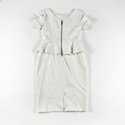 London Ponte Stretch Boat Neck Peplum Sheath Midi Dress Solid White 8