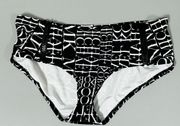 Black White Logo Graphic Zip-Up High-Rise Bikini Swim Bottoms Designer Bathing Suit Luxury Swimwear Size XS 🖤