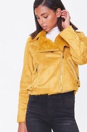 Forever 21 NWT   Yellow Faux Fur-trim Moto Jacket