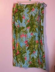 Sport Tropical Foliage Floral Linen Wrap Maxi Skirt size 14