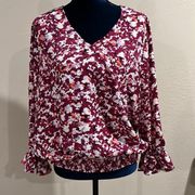 Cooper and  Ella blouse Hem style very pretty! Sz Large pinkish reddish colors