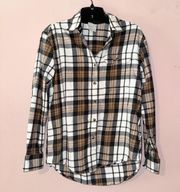 Women’s Brown Plaid Button Down Flannel Top Size XS