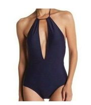 Ted Baker Womens Halter One Piece Swimsuit Navy Blue Size 3 M Medium