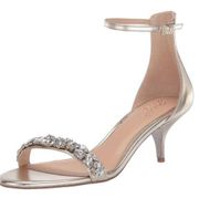 Jewel Badgley Mischka Dash Embellished Halo Strap Sandal Gold Rhinestone Size 9