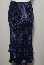 Style & Co black blue feather print bias cut skirt size 4p