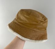 WILSONS LEATHER Vintage Y2K Tan Golden Brown White Faux Fur Lined Bucket Hat