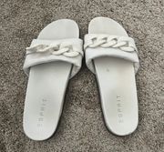 white sandal slides