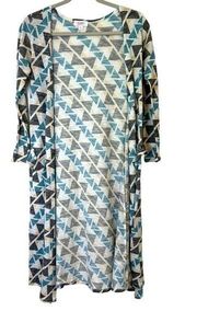 LuLaRoe Sarah Geometric Print Long Open Front Duster Cardigan Women's S