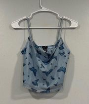 Blue Butterfly Cowlneck Sleeveless Tank Small S