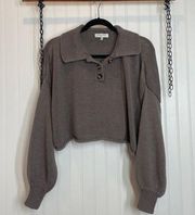 Emory Park Brown Cotton & Acrylic Collared Slouchy Pullover Sweater Size M