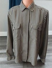 Notations Vtg Black Ivory Striped Blouse Size M Button Front Shirt B8