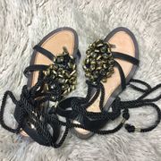 River Island Beaded Lace Up Sandals Size 7